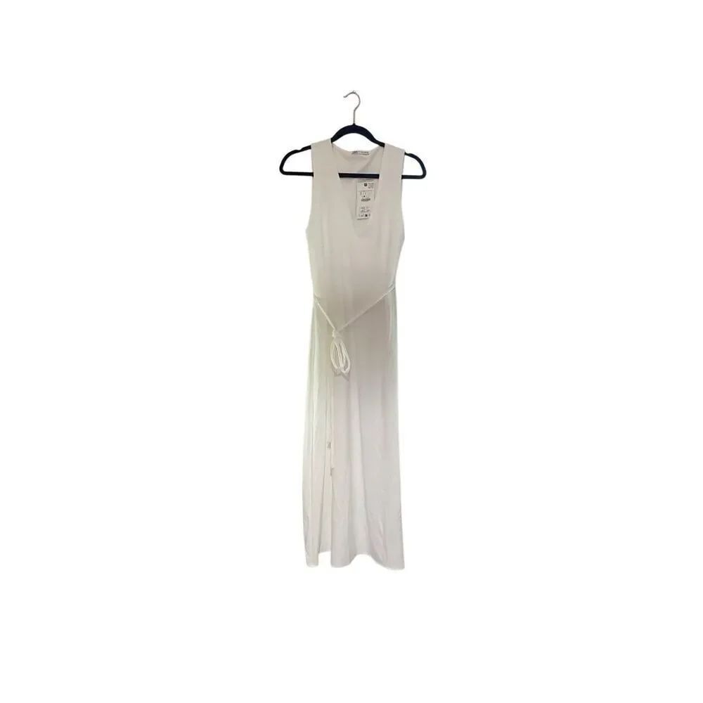 Zara NWT, women’s white Sleeveless, V-neck belted, mini dress size small